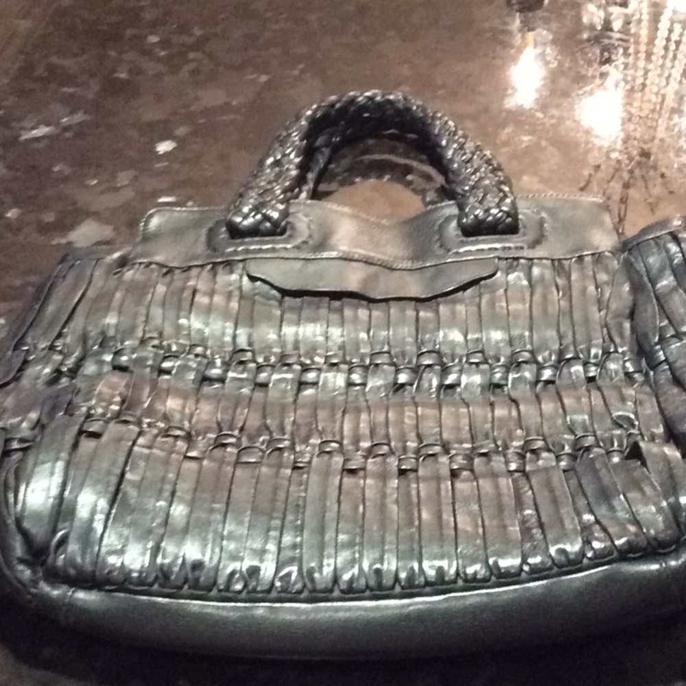 Falorni Italia Black Leather Woven Handbag